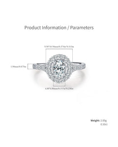0.50ct oval halo moissanite ring product dimensions and details