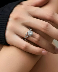 0.80ct moissanite ring worn on hand