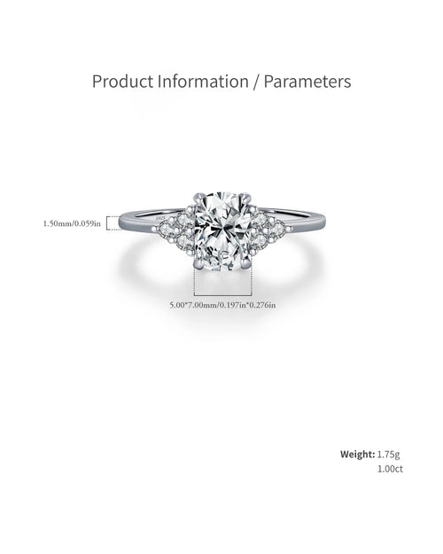 1.00ct oval moissanite ring product details and measurements