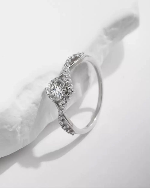 0.5ct moissanite v shaped ring, d color vvs1 moissanite ring, sterling silver engagement ring, delicate moissanite promise ring, halo v shape bridal ring, minimalist silver stacking ring, ariaecho moissanite jewelry