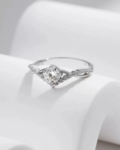 0.5ct moissanite v shaped ring, d color vvs1 moissanite ring, sterling silver engagement ring, delicate moissanite promise ring, halo v shape bridal ring, minimalist silver stacking ring, ariaecho moissanite jewelry