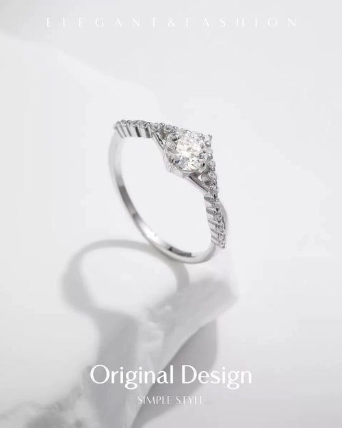 0.5ct moissanite v shaped ring, d color vvs1 moissanite ring, sterling silver engagement ring, delicate moissanite promise ring, halo v shape bridal ring, minimalist silver stacking ring, ariaecho moissanite jewelry