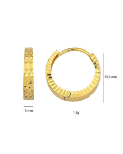 15mm gold huggie earrings diamond cut textured detail
