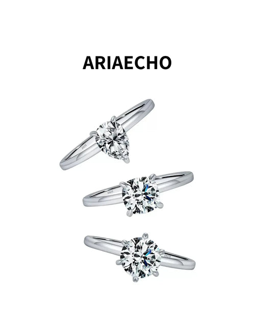 AriaEcho moissanite solitaire ring group display white background