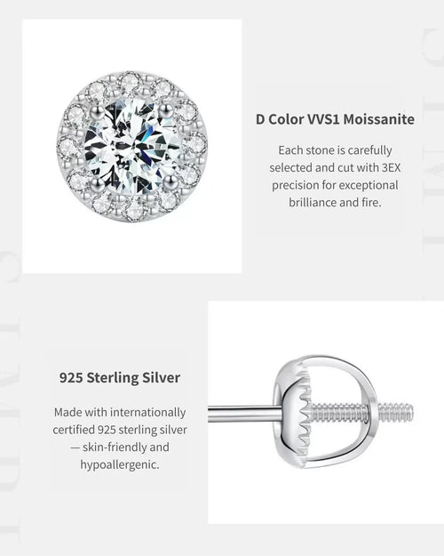 925 silver screw back moissanite earrings