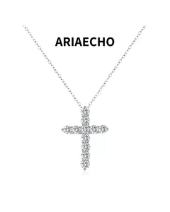 AriaEcho D Color Moissanite Cross Necklace – 925 Sterling Silver