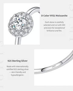 D color VVS1 halo moissanite details – AriaEcho Jewelry