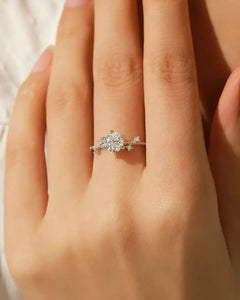 Dainty Floral Moissanite Ring on Hand – AriaEcho