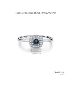 Gray moissanite cushion halo ring size and parameters