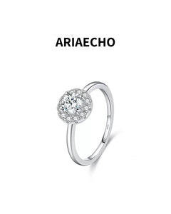 Halo moissanite ring in 925 sterling silver – product front view