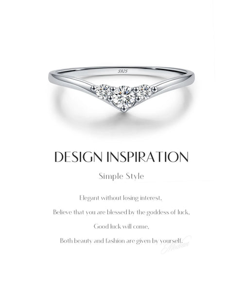 Minimalist moissanite V-ring design inspiration card