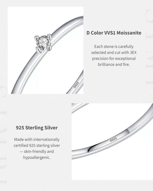 Minimalist moissanite ring detail shot