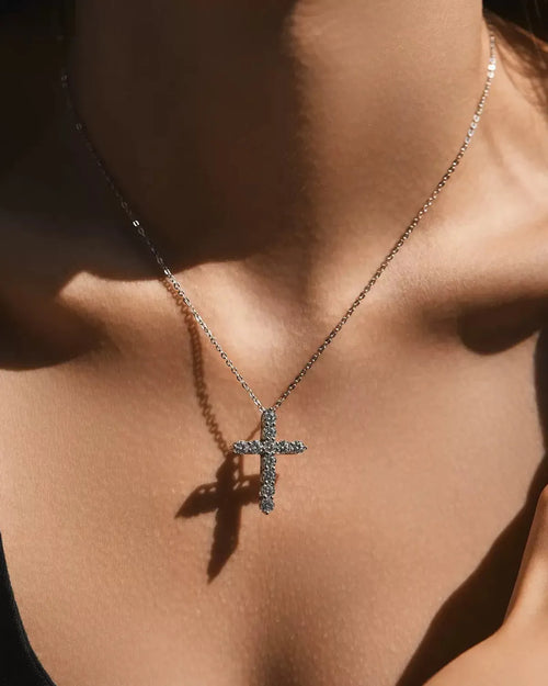 Moissanite Cross Pendant Necklace on Model – AriaEcho