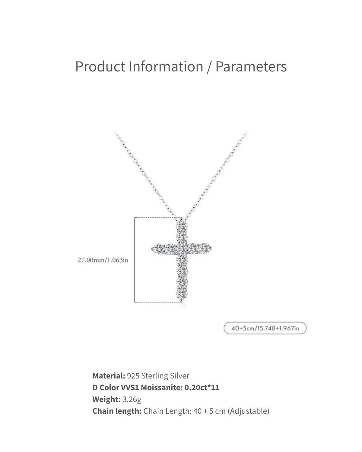 Product Parameters – Moissanite Cross Pendant Necklace
