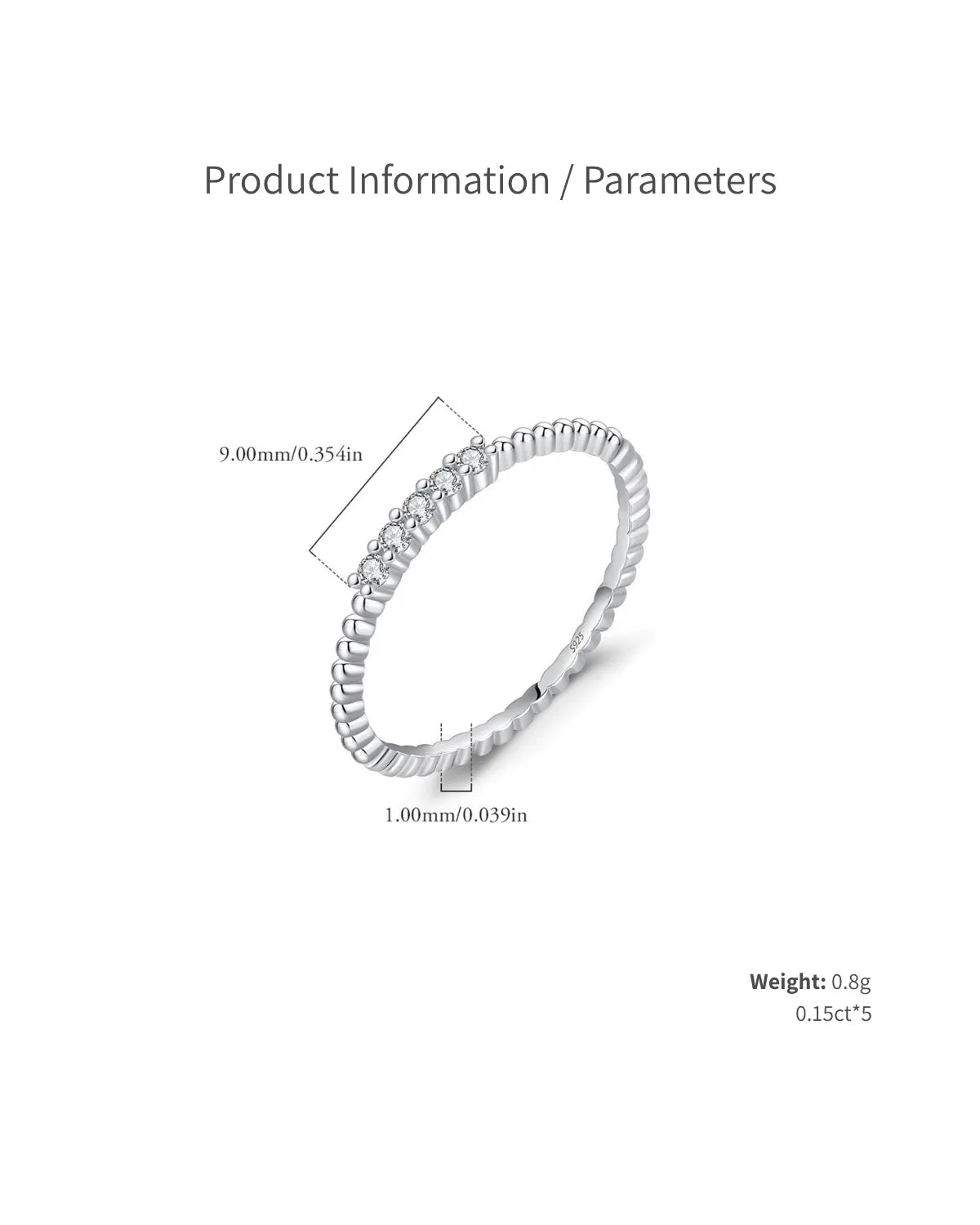 Product parameters for twisted moissanite stacking ring