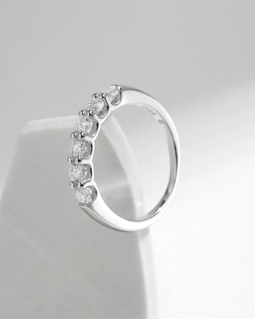 Six-Stone Moissanite Band Ring – angled side view of stones