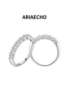 Six-Stone Moissanite Band Ring – double ring display with six moissanite stones