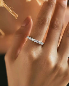 Sparkling moissanite band close-up shot