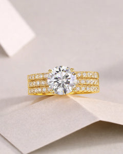 Front view of 2ct moissanite engagement ring set in 18K gold plating