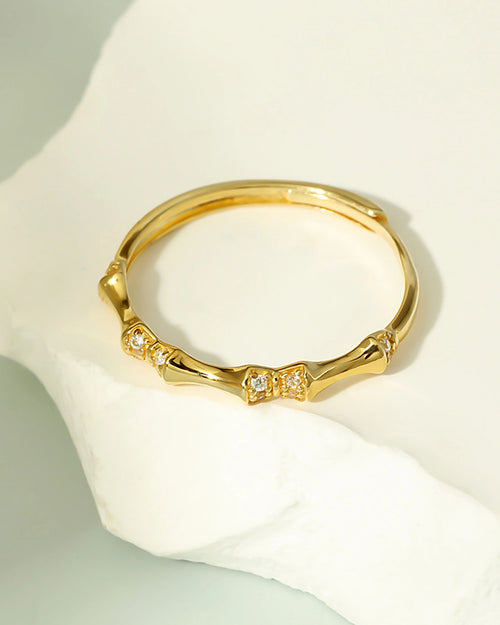 Close-up of adjustable open band bamboo gold ring interior detail