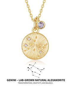 AriaEcho Gemini zodiac birthstone constellation necklace in gold-plated 925 silver, front angle view