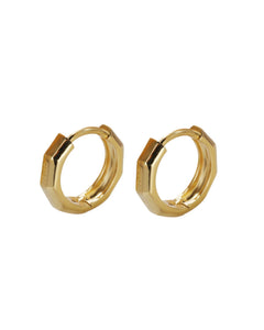 Mini 10mm gold huggie earrings 18K gold plated small hoop front view by AriaEcho