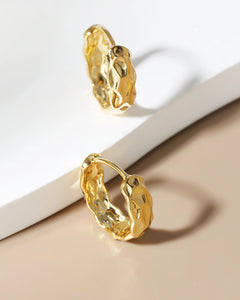 14mm gold huggie earrings textured chunky small hoop detail