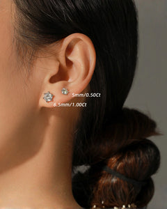 Moissanite stud earrings size comparison 5 mm 0.50 ct and 6.5 mm 1.00 ct