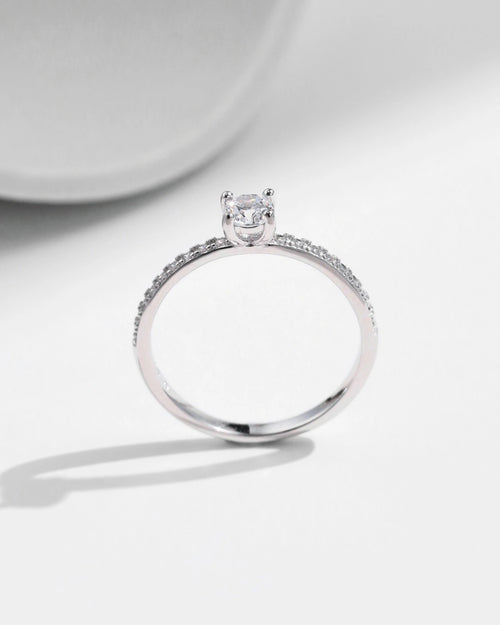 close-up pavé band moissanite ring