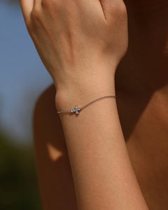 Minimalist silver cross moissanite bracelet for everyday wear