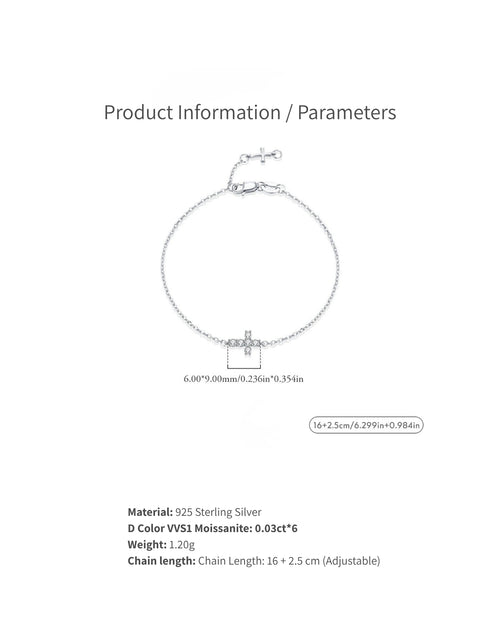 Dainty cross moissanite bracelet size and product information