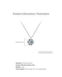 Dainty solitaire moissanite necklace size and product information
