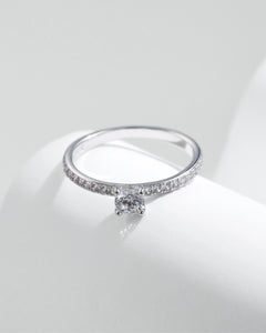 elegant pavé solitaire ring on display