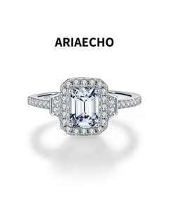 1ct emerald cut halo moissanite engagement ring in 925 sterling silver front view
