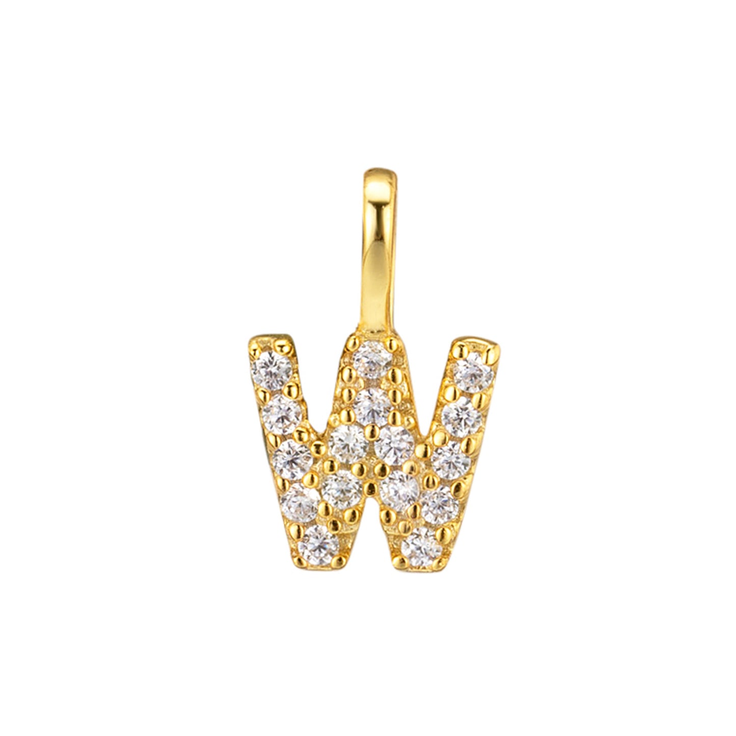 Gold Initial Necklace W – 18K gold plated sterling silver pendant with cubic zirconia