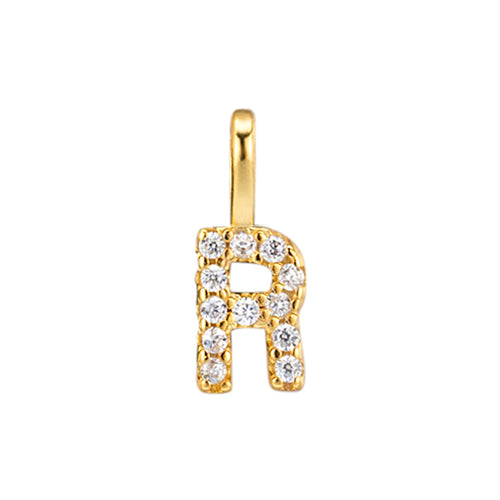 Gold Initial Necklace R – 18K gold plated sterling silver pendant with cubic zirconia