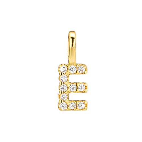 Gold Initial Necklace E – 18K gold plated sterling silver pendant with cubic zirconia