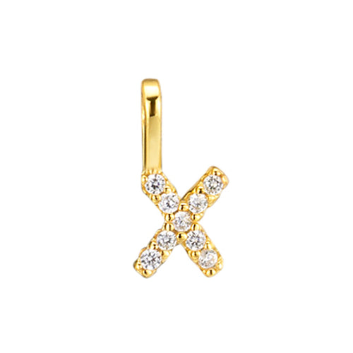 Gold Initial Necklace X – 18K gold plated sterling silver pendant with cubic zirconia