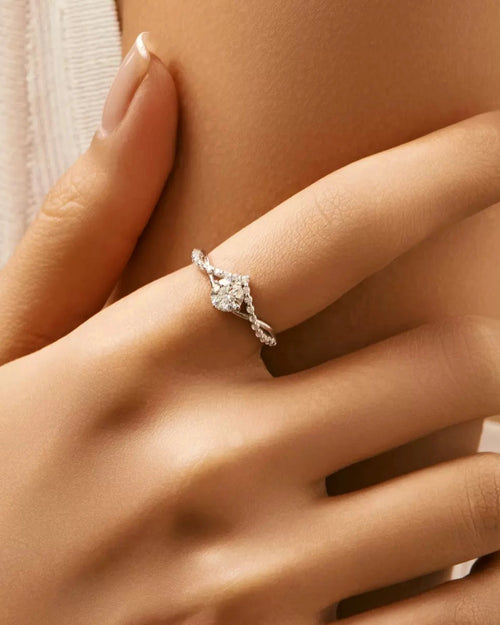 0.5ct moissanite v shaped ring, d color vvs1 moissanite ring, sterling silver engagement ring, delicate moissanite promise ring, halo v shape bridal ring, minimalist silver stacking ring, ariaecho moissanite jewelry
