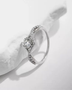 0.5ct moissanite v shaped ring, d color vvs1 moissanite ring, sterling silver engagement ring, delicate moissanite promise ring, halo v shape bridal ring, minimalist silver stacking ring, ariaecho moissanite jewelry
