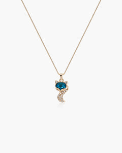 Féerique Blue Small Face Fox Necklace- AriaEcho Jewelry