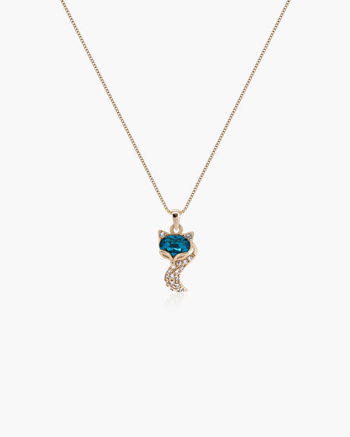 Féerique Blue Small Face Fox Necklace- AriaEcho Jewelry