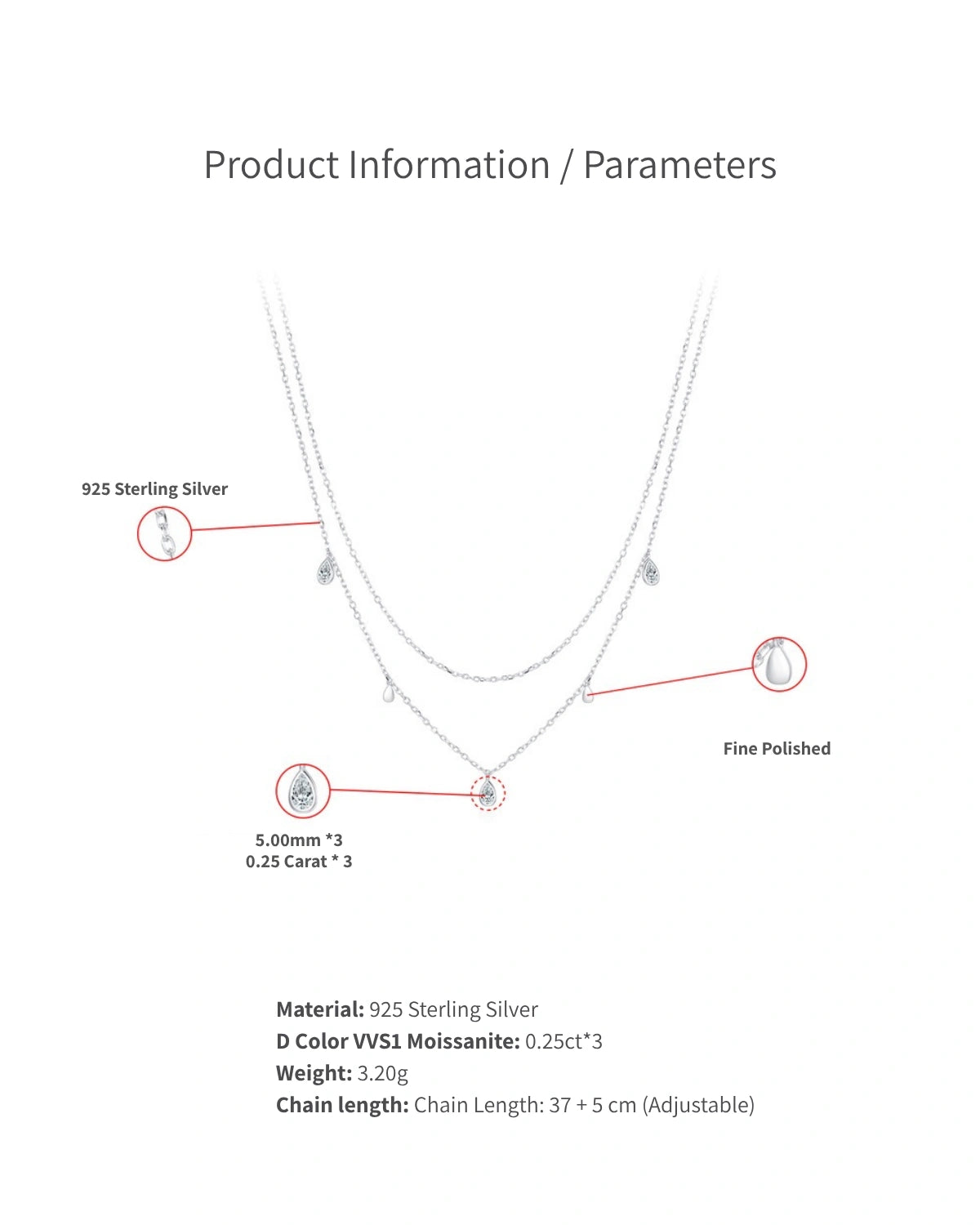 Double Layer Teardrop Moissanite Necklace
