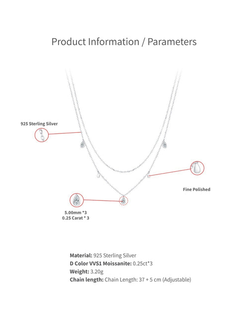 Double Layer Teardrop Moissanite Necklace