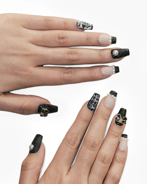 Mid-length Black Woolen Nail-AriaEcho Jewelry