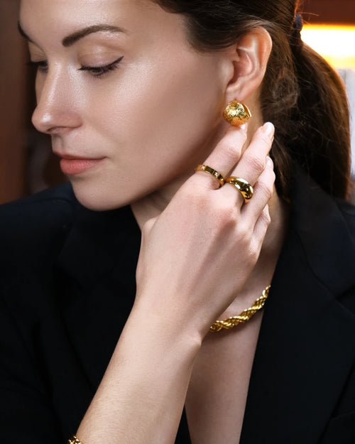 Timeless Gold Textured Hoops-AriaEcho Jewelry