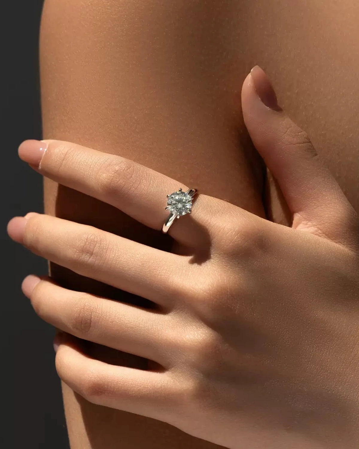 2ct Solitaire Moissanite Ring on Hand – Model Photo