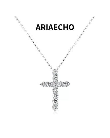 AriaEcho D Color Moissanite Cross Necklace – 925 Sterling Silver