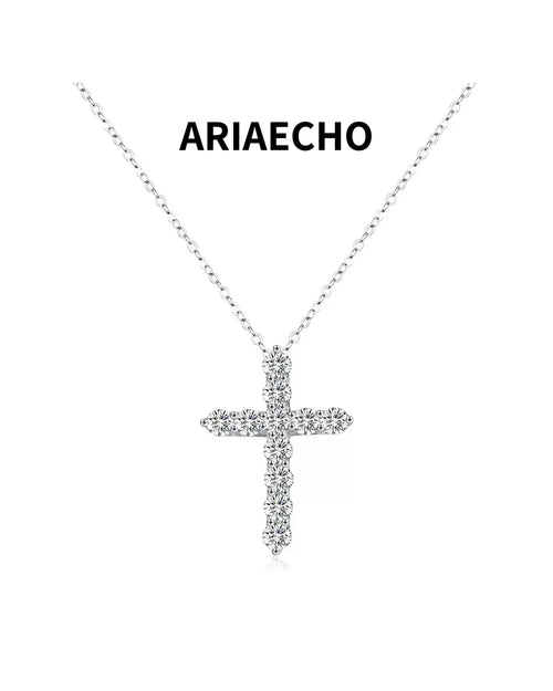 AriaEcho D Color Moissanite Cross Necklace – 925 Sterling Silver