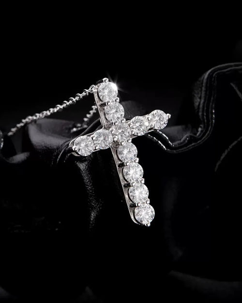 Close-up Sparkling Moissanite Cross Pendant – AriaEcho